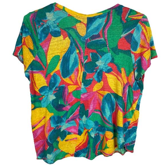 Tahari Linen Top Size 1X Vibrant Multicolored Tropical Beachy Hawaiian Vacation - Picture 2 of 6